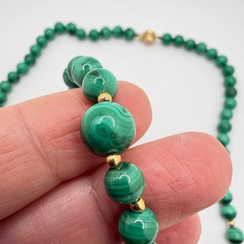 Vintage Malachite and 14kt gold beaded necklace/bracelet set‎ w/ 14kt YG clasps!